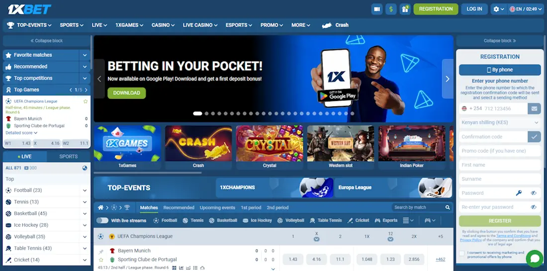 1xBet Sportsbook and Casino Screenshot